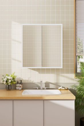 Living and Home LED Illuminated Double Door Frameless Mirror Cabinet in Silver