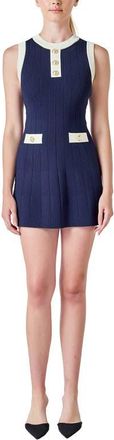 endless rose Contrast Detail Sleeveless Mini Sweater Dress in Navy/Ivory at Nordstrom, Size X-Small