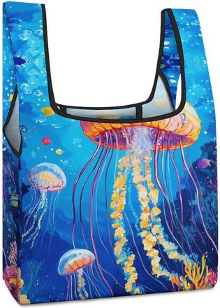 Generic Seabed Jellyfish Shopping Bag Reusable Grocery Tote Bag Foldable Handbag for Travel Picnic