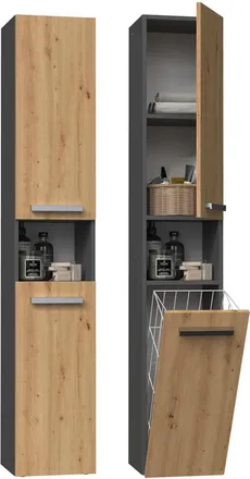 OEM Mueble De Ba&ntilde;o Artesanal De Roble Antracita Con Estante De Columna Y Cesta: &iexcl;funcionalidad Y Elegancia Para Su Ba&ntilde;o