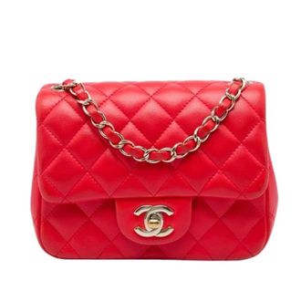 Chanel Pre-owned Mini Square Classic Flap - Dames - Pre-owned - Rood - Maat: ONE Size Leer