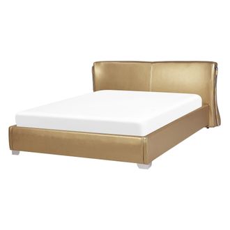 Beliani Cama Tapizada En Piel Dorada Con Somier 140 X 200 Cm Dise&ntilde;o Moderno Paris