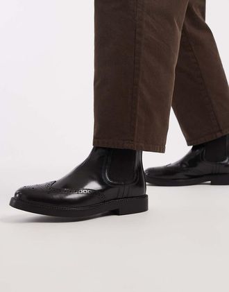 Asos Stivaletti Chelsea in pelle nera con dettagli brogue-Nero