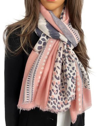 The Accessory Co. Women Animal Leopard Print Scarf - Ladies Scarves with Stripe, Leopard Print Gifts, Pashmina Shawl, Long Winter Wrap Wearable Blanket, Womens Neck Sca