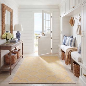 Safavieh Alfombra enrejado de polipropileno amarillo/beige, 79 x 152 cm