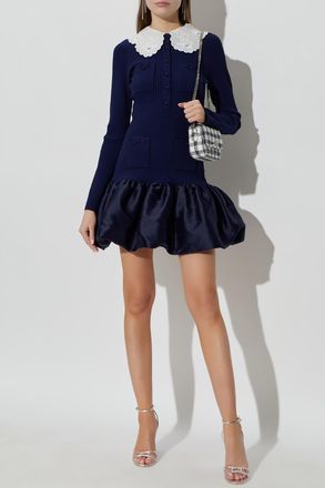 Self Portrait Dress With A Detachable Collar, Womens, Navy Blue