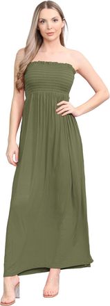 Janisramone Womens Plain Maxi Dress, Bandeau Boobtube Dress, Sheering Gathered Strapless Dresses, Long Summer Dresses for Women UK, Women Casual Wear Khaki