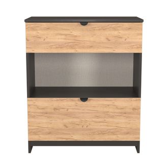 Lewis's Bora 2 Drawer Deep Chest with shelf in Gold Craft Oak & Graphite - Ready Assembled - Lewiss Home | TJ Hughes