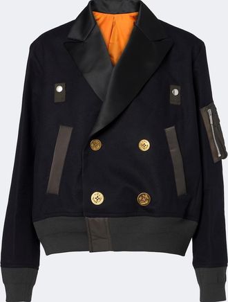 sacai Paneled wool flannel and twill jacket