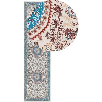 Beliani Beliani - Alfombra De Pasillo Oriental 80 X 300 Cm Antideslizante Poli&eacute;ster Beige Y Azul Gordes