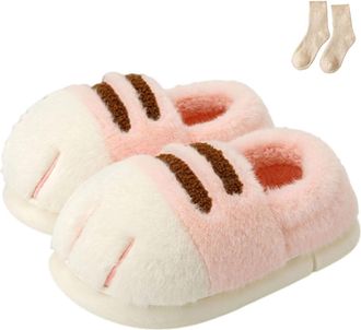Generic Cat Paw Slippers, 3D Cute Cartoon Cat Paw Slippers for Women, Winter Cozy Warm Furry Home Slides (Pink- A, Adult, Women, 5.5, Numeric Range, UK Footwe