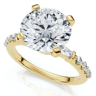 Pompeii3 Certified 3Ct Diamond & Baguette Accent Diamond Ring 14k Gold or Pt Lab Grown