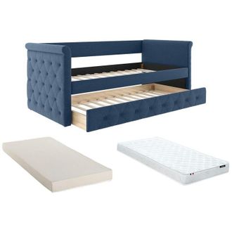 Vente-Unique Vente-unique - Divano letto a scomparsa 2 x 90 x 190 cm + Materasso Tessuto Blu - louise