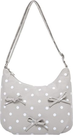 Generic Women Polka Dots Zipper Hobo Purse Bow-Knot Handbag for Daily Travel Work (Grey) (style 2)