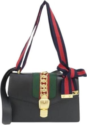 Gucci Pre-owned Sylvie Leren Schoudertas - Dames - Vintage Schoudertas - Zwart - ONE Size - Leer - Vintage