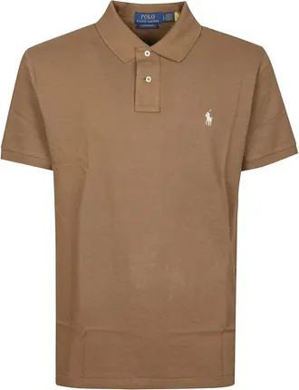 Polo Ralph Lauren Tops, Heren, Bruin, L, Katoen, Polo met korte mouwen en geborduurd logo