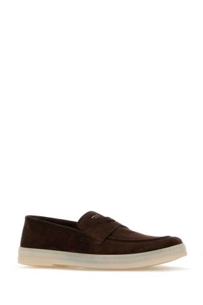 Prada Mens Dark Brown Suede Loafers Moro Mocassini