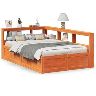 Berkfield Home Bookcase Bed without Mattress Wax Brown 120x190cm Solid Wood Pine | Size: 120x190 cm