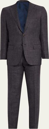 Kiton Mens Cashmere, Silk and Linen Plaid Two-Piece Suit