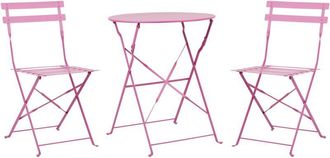 Beliani Beliani - Outdoor Patio 3 Piece Bistro Set Pink Steel Round Table and Chairs Fiori