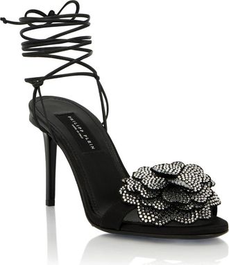 Philipp Plein Lace-Up High Heels Sandals Strass Flower 9 Women in Black at Nordstrom, Size 39