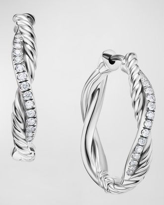 David Yurman Petite Infinity Hoop Earrings in Silver with Diamonds, 4mm, 0.68L
