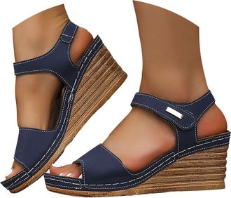 Generic Platform Wedge Sandals for Women 2026 Dressy Summer Casual Open Toe Low Heel Ankle Strap Platform Sandals for Office Work Breathable Casual Vacation S