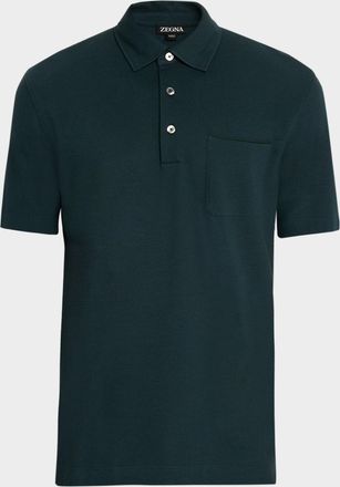 Ermenegildo Zegna Mens Pique Polo Shirt with Leather-Trim Pocket