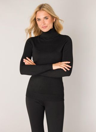 Base Level Rollkragenpullover BASE LEVEL Yuen, Damen, Gr. 36, schwarz, Web, Obermaterial: 80% Viskose, 20% Polyamid, unifarben, figurbetont h&uuml;ftlang, eng angeset