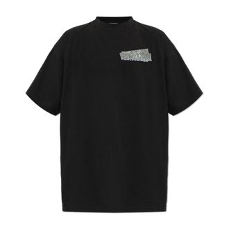 Balenciaga Zilveren Tape Achterkant Oversized T-shirt - Heren - Tops - Zwart - Maat: XS Katoen