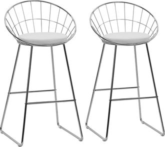 Happy Garden Pack De 2 Taburetes De Bar De 75cm En Metal Cromado Y Coj&iacute;n Blanco Alex