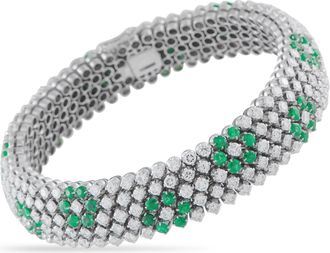 Luxury Bazaar 18K White Gold 11.0ct Diamond and Emerald Bracelet MF07-121024
