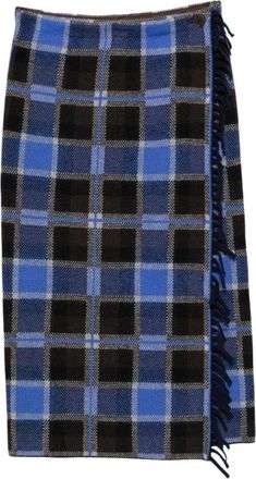 Guest In Residence Tartan Fringed Wrap Midi Rok - Dames - Midirokken - Blauw - XS - Wol - Rokken