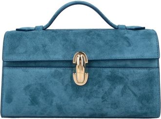 Savette Blue Symmetry Twist-Lock Suede Clutch