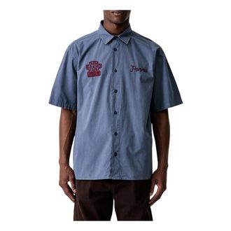by Parra The End Books Short Sleeve Shirt - Heren - Korte mouwen Overhemden - Blauw - L - Katoen - Overhemden