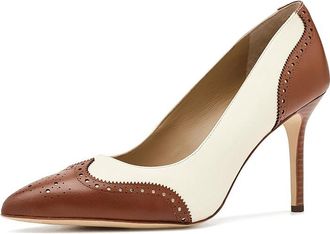 Lauren Ralph Lauren Lynden Perforated Leather Pumps Womens Shoes Vanilla/Lauren Tan : 8.5 B - Medium