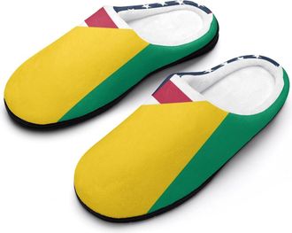Generic U.S. And Guinea Flag Fashion Cotton Slippers for Women Memory Foam House Slippers Non-Slip House Bedroom Shoes