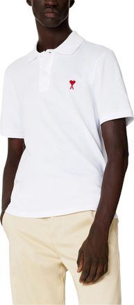 Ami Mens Ami De Coeur Polo Shirt in White Cotton - Size X-Large