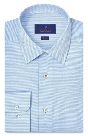 David Donahue Trim Fit Microcheck Cotton Dobby Dress Shirt in Blue at Nordstrom, Size 14.5 - 32