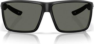 Costa Rincon II 64mm Polarized Oversize Rectangular Sunglasses in Matte Black /Gray at Nordstrom