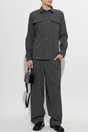 Ami Wool Shirt With Pockets, Mens, Grey