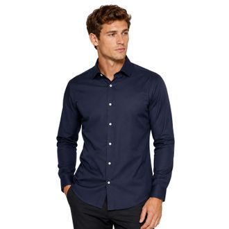 HUGO BOSS Heren Oxford Formeel Overhemd Met Lange Mouwen (Donkerblauw)