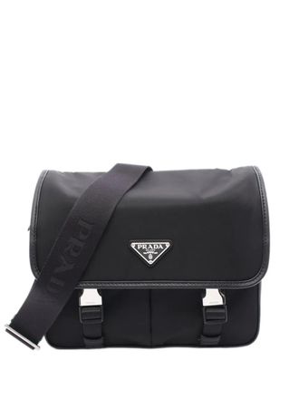 Prada 2013-2025 Leather Trimmed Tessuto Messenger Bag crossbody bag - Black