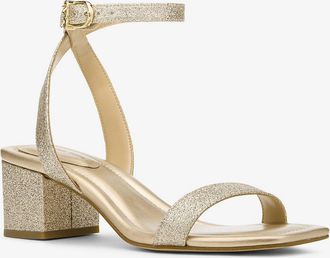 Michael Kors Merriam Glitter-Embellished Leather Sandal