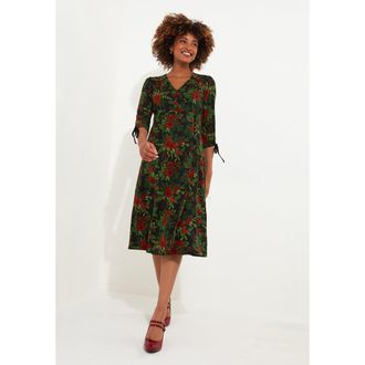 Joe Browns Stretch Knit Faux Wrap Midi Dress in Pretty Poinsettia Floral at Nordstrom, Size Medium