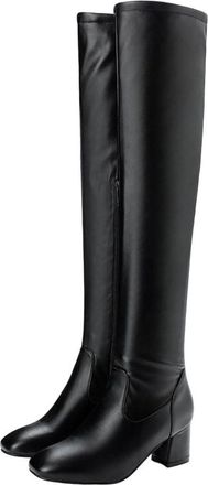 Generic Women Knee High Pu Leather Boots Square Heel Long Zipper Winter Elegant Wedding Party Boot