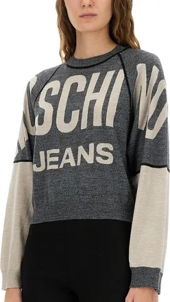 Moschino Virgin Wool Logo-Inlaid T-Shirt - Gray