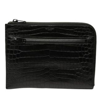 Saint Laurent Pre-owned Clutches, female, Black, Size: ONE SIZE Pre-owned Croc Embossed Clutch