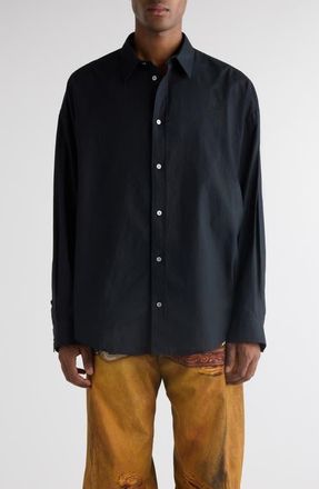 Acne Studios Oversize Solid Black Cotton Button-Up Shirt at Nordstrom, Size 42 Us