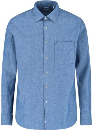 Aspesi Classic Blue Denim Shirt With Button-Down Collar